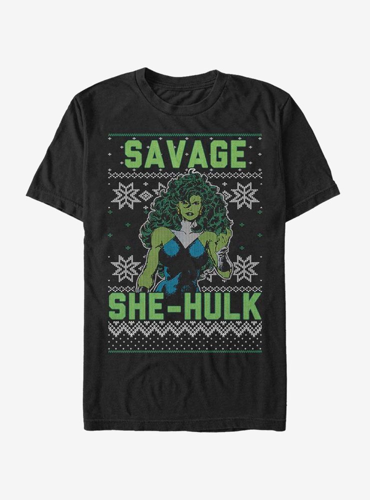 Marvel Hulk She-Hulk Christmas Pattern T-Shirt