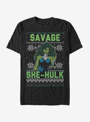 Marvel Hulk She-Hulk Christmas Pattern T-Shirt