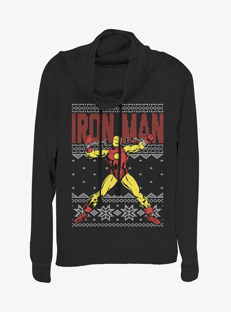 Marvel Iron Man Christmas Pattern Cowlneck Long-Sleeve Womens Top