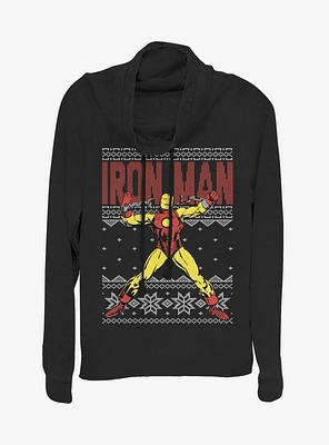 Marvel Iron Man Christmas Pattern Cowlneck Long-Sleeve Womens Top