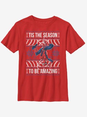 Marvel Spider-Man Amazing Christmas Pattern Youth T-Shirt