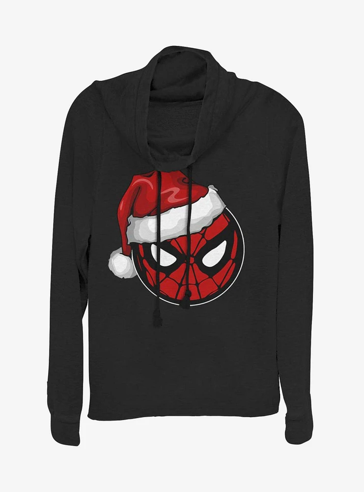 Marvel Spider-Man Spidey Santa Hat Cowlneck Long-Sleeve Womens Top