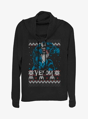 Marvel Venom Christmas Pattern Cowlneck Long-Sleeve Womens Top