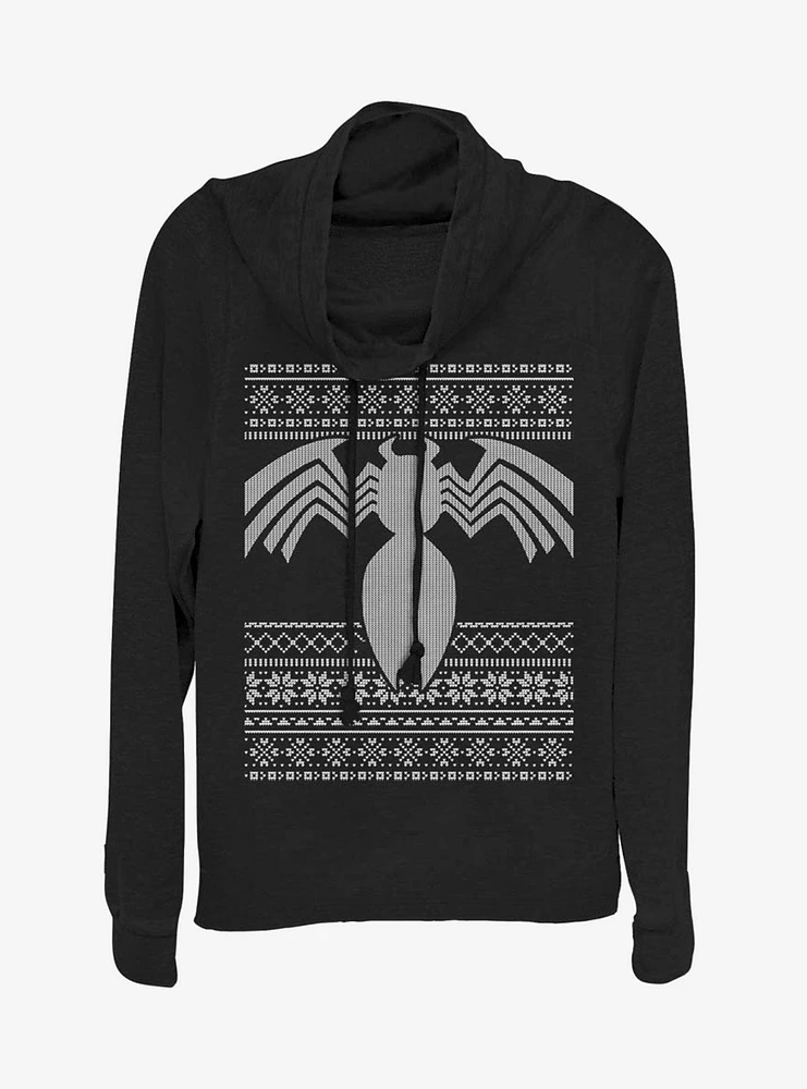 Marvel Venom Icon Christmas Pattern Cowlneck Long-Sleeve Womens Top