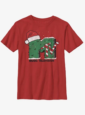 MTV Christmas Tree Snow Logo Youth T-Shirt