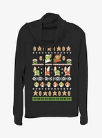 Nintendo Super Mario Christmas Pattern Cowlneck Long-Sleeve Womens Top