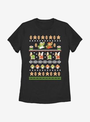 Nintendo Super Mario Christmas Pattern Womens T-Shirt