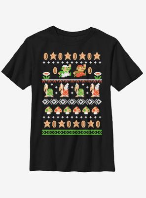Nintendo Super Mario Christmas Pattern Youth T-Shirt