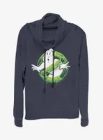 Ghostbusters Logo Green Slime Cowlneck Long-Sleeve Womens Top