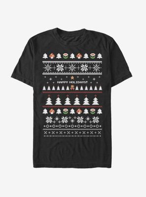 Nintendo Super Mario Happy Holidays Christmas Pattern T-Shirt
