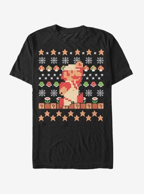 Nintendo Super Mario Retro Jump Christmas Pattern T-Shirt