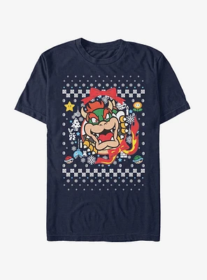 Nintendo Super Mario Wreath Bowser Christmas Pattern T-Shirt