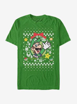 Nintendo Super Mario Wreath Luigi Christmas Pattern T-Shirt