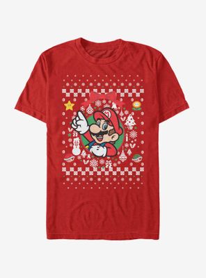 Nintendo Super Mario Wreath Christmas Pattern T-Shirt