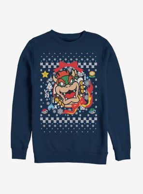 Nintendo Super Mario Wreath Bowser Christmas Pattern Sweatshirt