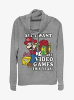 Nintendo Super Mario Give Video Games Cowlneck Long-Sleeve Womens Top