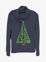 Nintendo Super Mario Christmas Tree Icons Cowlneck Long-Sleeve Womens Top