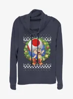 Nintendo Super Mario Wreath Toad 3D Cowlneck Long-Sleeve Womens Top