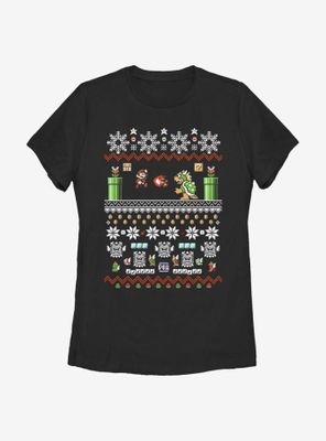 Nintendo Super Mario Battle Christmas Pattern Womens T-Shirt