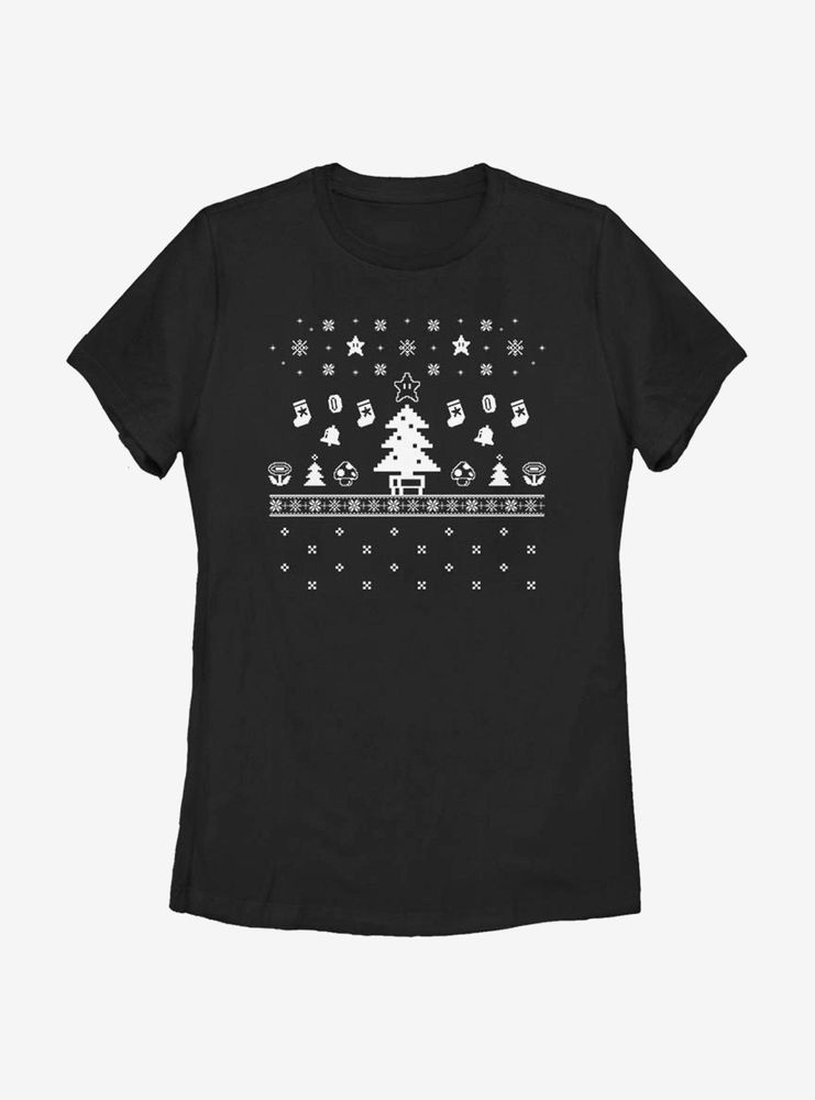 Nintendo Super Mario White Christmas Womens T-Shirt