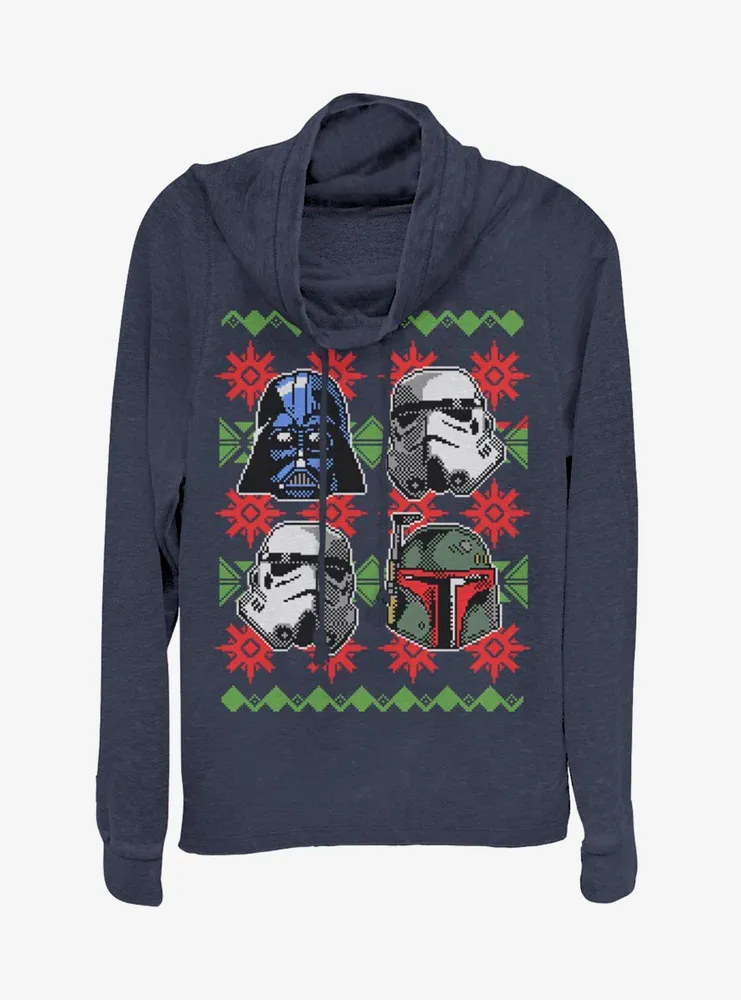 Star Wars Holiday Faces Cowlneck Long-Sleeve Womens Top