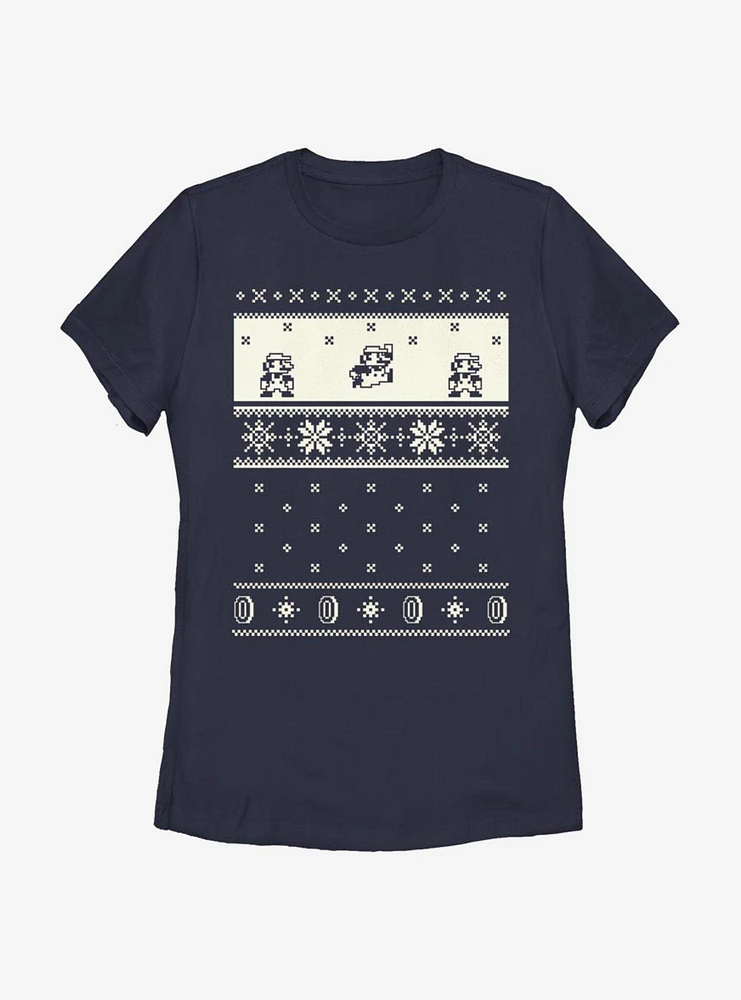 Nintendo Super Mario Pixel Retro Christmas Pattern Womens T-Shirt