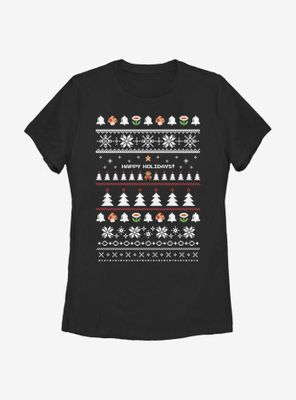Nintendo Super Mario Happy Holidays Christmas Pattern Womens T-Shirt