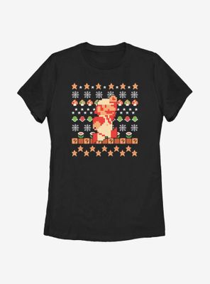 Nintendo Super Mario Retro Jump Christmas Pattern Womens T-Shirt