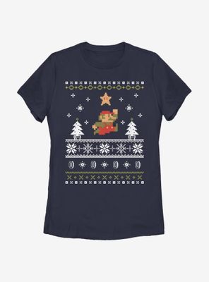 Nintendo Super Mario Jump Christmas Pattern Womens T-Shirt