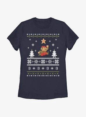 Nintendo Super Mario Jump Christmas Pattern Womens T-Shirt