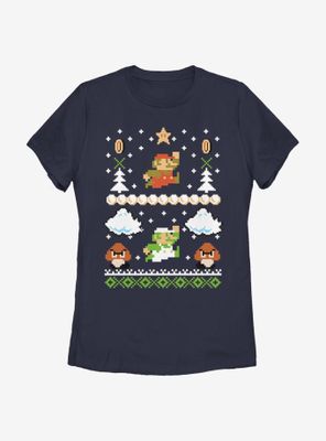 Nintendo Super Mario Retro Adventure Christmas Pattern Womens T-Shirt