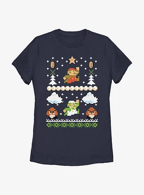 Nintendo Super Mario Retro Adventure Christmas Pattern Womens T-Shirt