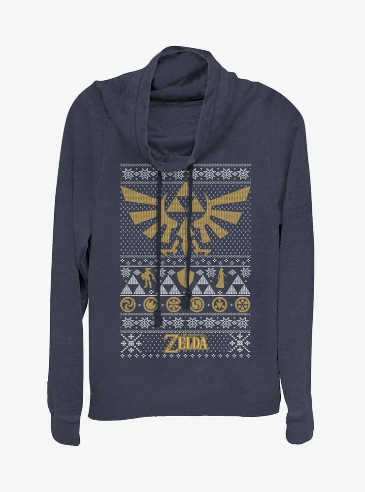 Nintendo The Legend Of Zelda Hyrule Christmas Pattern Cowlneck Long-Sleeve Womens Top