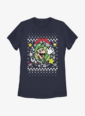 Nintendo Super Mario Wreath Luigi Christmas Pattern Womens T-Shirt