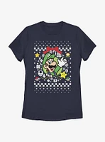 Nintendo Super Mario Wreath Luigi Christmas Pattern Womens T-Shirt
