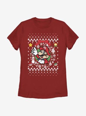Nintendo Super Mario Wreath Christmas Pattern Womens T-Shirt