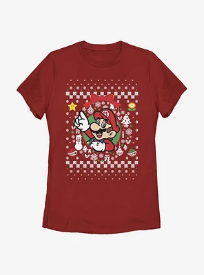 Nintendo Super Mario Wreath Christmas Pattern Womens T-Shirt