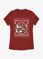 Nintendo Super Mario Wreath Christmas Pattern Womens T-Shirt