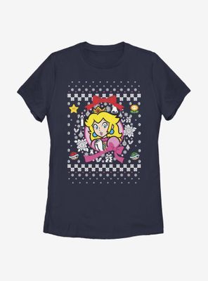 Nintendo Super Mario Wreath Princess Peach Christmas Pattern Womens T-Shirt