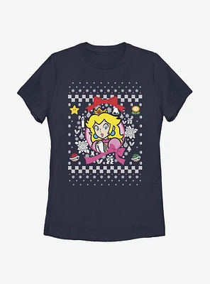 Nintendo Super Mario Wreath Princess Peach Christmas Pattern Womens T-Shirt