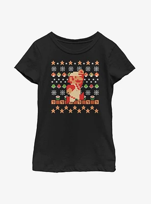 Nintendo Super Mario Retro Jump Christmas Pattern Youth Girls T-Shirt