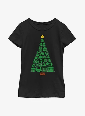 Nintendo Super Mario Christmas Tree Icons Youth Girls T-Shirt