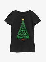 Nintendo Super Mario Christmas Tree Icons Youth Girls T-Shirt