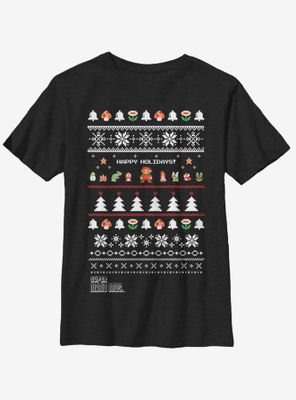 Nintendo Super Mario Pixel Run Christmas Pattern Youth T-Shirt