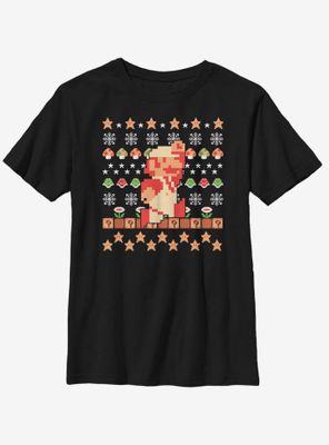 Nintendo Super Mario Retro Jump Christmas Pattern Youth T-Shirt