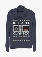 Nintendo Classic Controller Christmas Pattern Cowlneck Long-Sleeve Womens Top