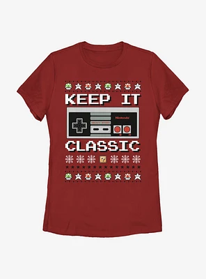 Nintendo Classic Controller Christmas Pattern Womens T-Shirt