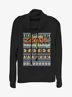 Nintendo The Legend Of Zelda Pixel Christmas Pattern Cowlneck Long-Sleeve Womens Top