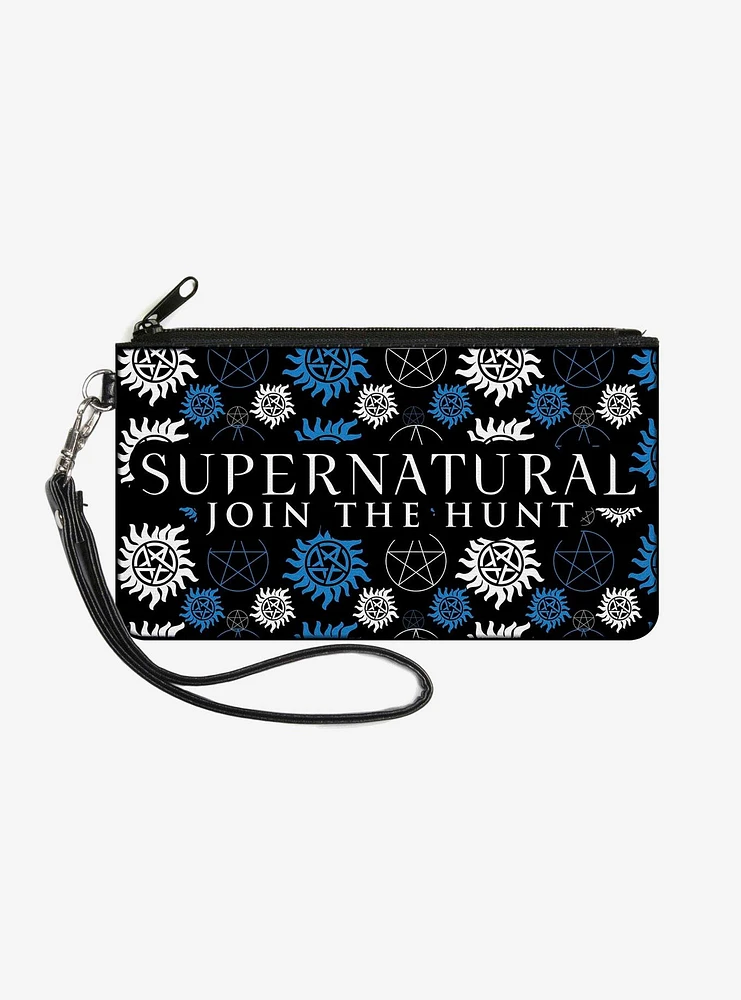 Supernatural Join The Hunt Icons Scattered Wallet Canvas Zip Clutch
