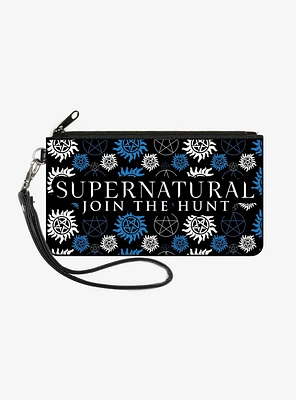 Supernatural Join The Hunt Icons Scattered Wallet Canvas Zip Clutch